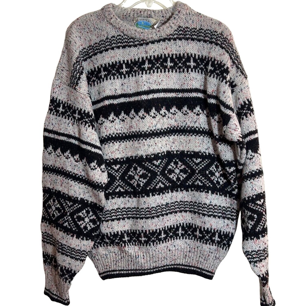 VTG Royal North Mills Outfitters Knit Sweater M Speckle‎ Snowflake Ivory Black
